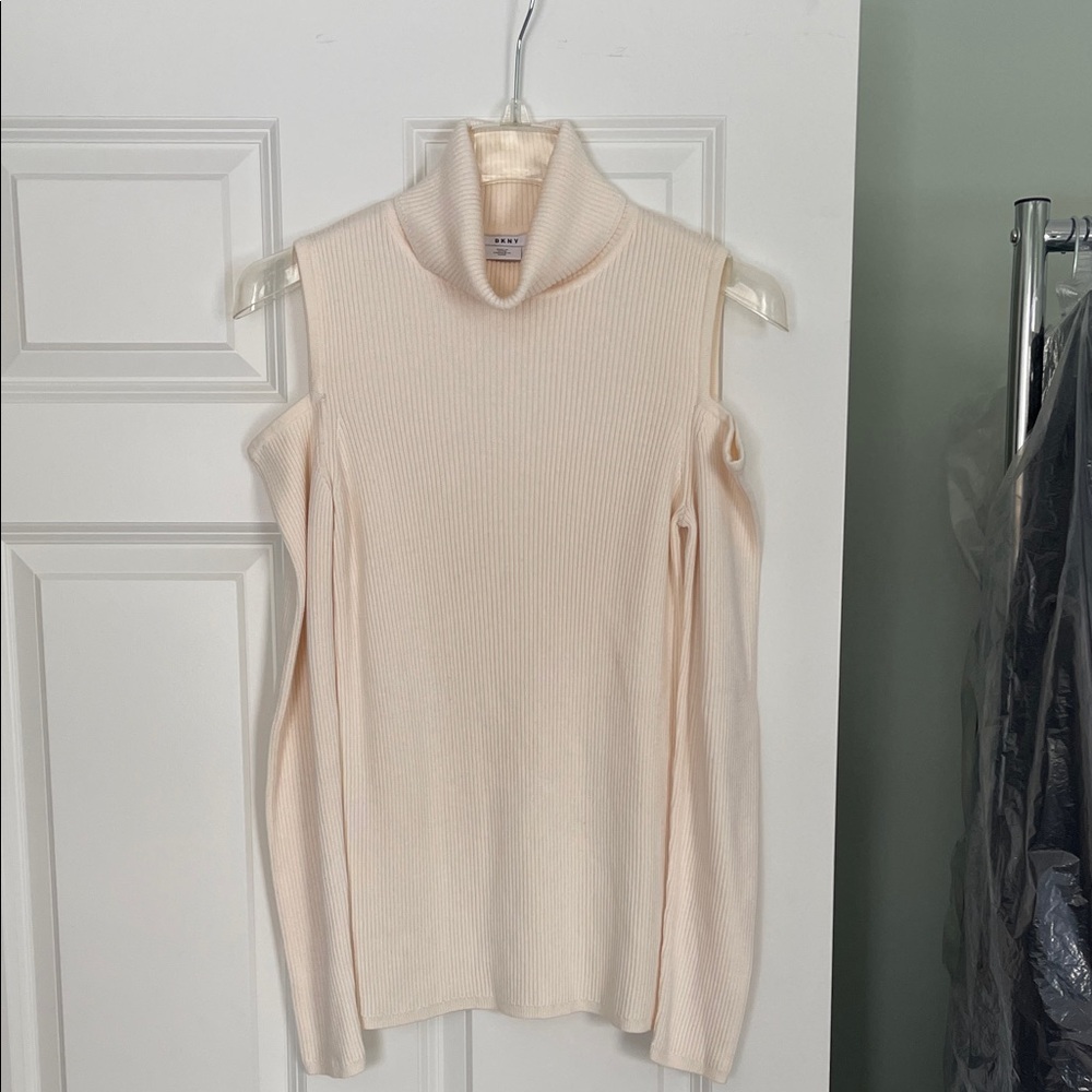 DKNY Cream Cowl Neck Cold Shoulder Sweater